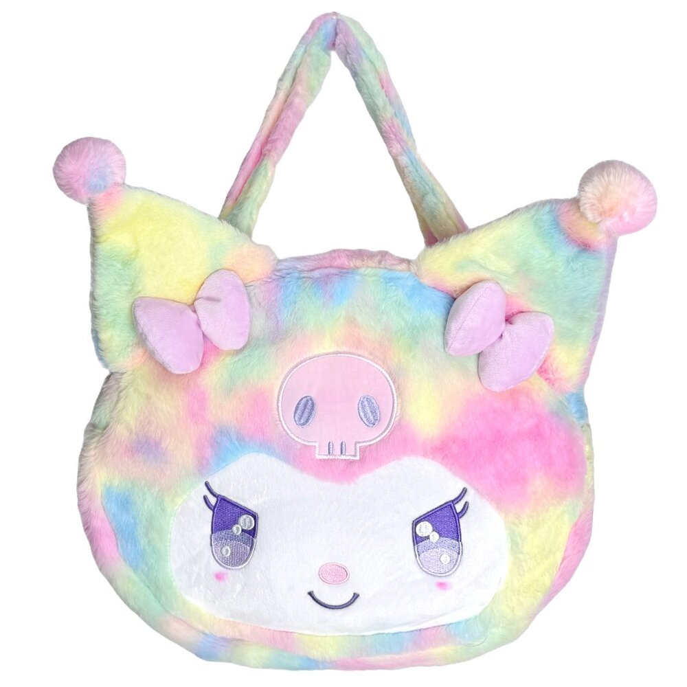 Sanrio Kuromi Pastel Rainbow Anime Eyes Plush Tote